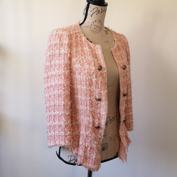 Zara pink tweed "Chanel" style open front Blazer - Picture 5 of 9